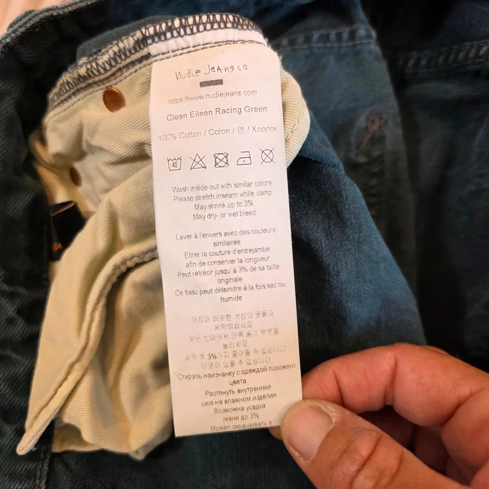 Nudie Jeans Co Teal Blue Green Straight Leg Organic Cotton Jeans W27 L32 Sample